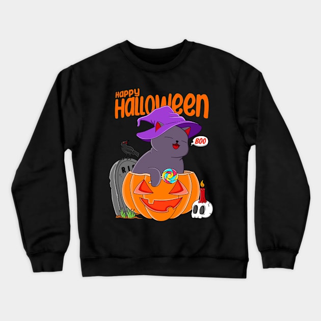 Cat Halloween Crewneck Sweatshirt by Kimprut